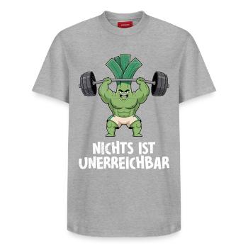 Weight Lifting NOTHING IS UNATTAINABLE Fun - Relaxed Unisex Supima Cotton T-Shirt – by SPREAD - heather grey - Front - AI Model Female 172 dark (172cm) & AI Model Male 185 dark (185cm)