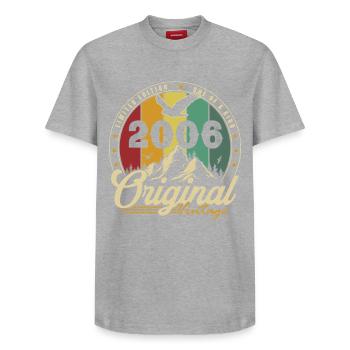 Original 2006 Vintage Vintage Birthday Retro - Relaxed Unisex Supima Cotton T-Shirt – by SPREAD - heather grey - Front - AI Model Female 172 dark (172cm) & AI Model Male 185 dark (185cm)