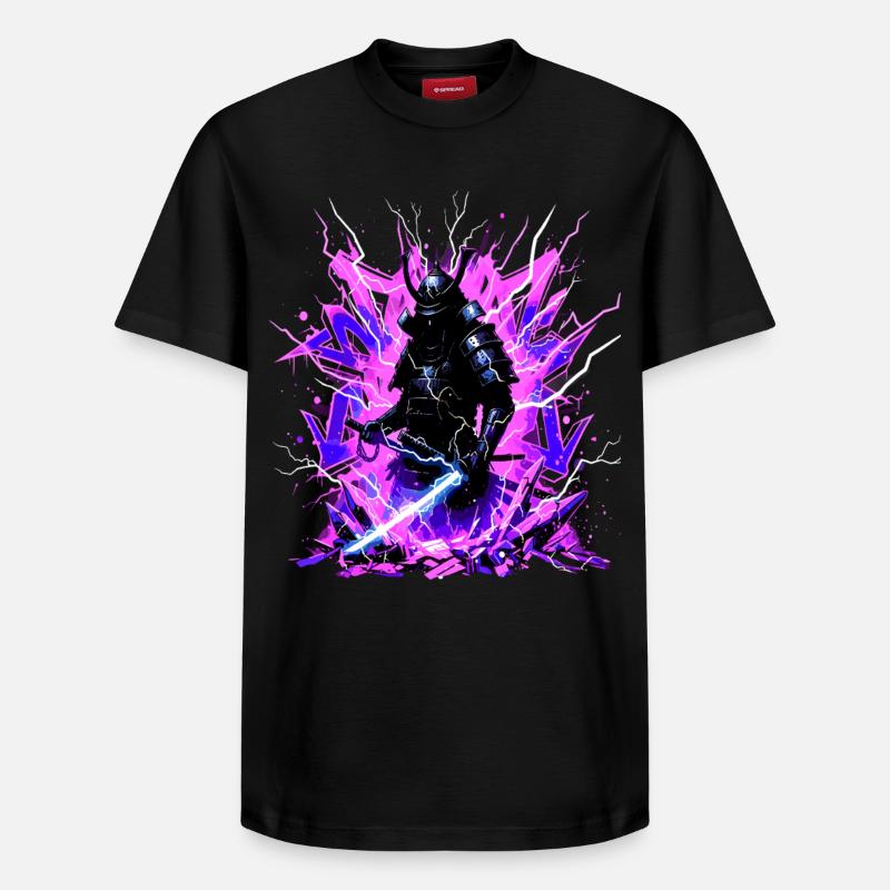 Cyber Samurai – Synthwave Katana Geist - T-shirt unisexe décontracté en coton Supima – de SPREAD - noir