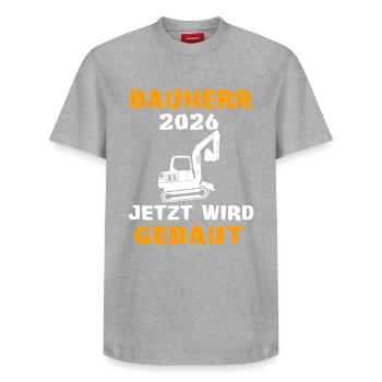 Maison de rêve pour la construction d’une maison excavatrice constructeur - T-shirt unisexe décontracté en coton Supima – de SPREAD - gris chiné - Devant - AI Model Female 172 dark (172cm) & AI Model Male 185 dark (185cm)