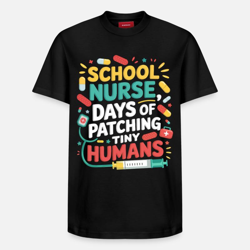 Schulkrankenschwester Patchwork Minis - Relaxed Unisex Supima Cotton T-Shirt – von SPREAD - Schwarz
