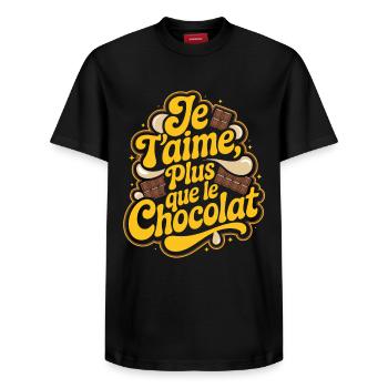 Je t'aime plus que le Chocolat - T-shirt unisexe décontracté en coton Supima – de SPREAD - noir - Devant - AI Model Female 172 light (172cm) & AI Model Male 178 light (178cm)
