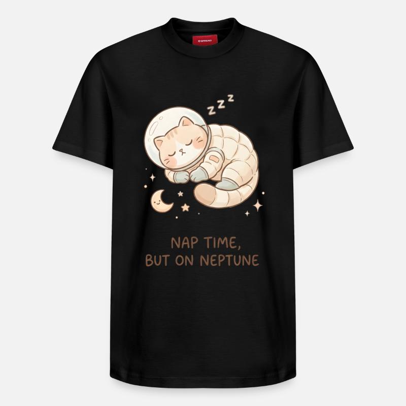 Nickerchen Neptun | Süße Space Katze - Relaxed Unisex Supima Cotton T-Shirt – von SPREAD - Schwarz