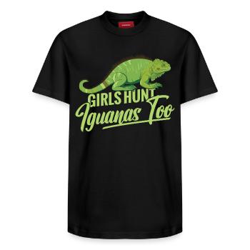 Leguanjagd, Frauen, Reptilienjäger, Eidechse - Relaxed Unisex Supima Cotton T-Shirt – von SPREAD - Schwarz - Vorne - AI Model Female 172 light (172cm) & AI Model Male 178 light (178cm)