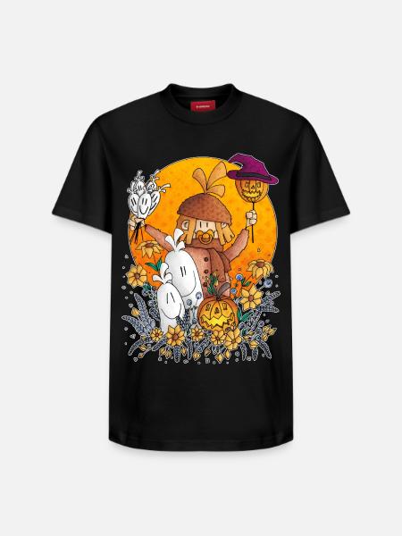 Ugo - the pumpkin parade / - Relaxed Unisex Supima Cotton T-Shirt – by SPREAD - black
