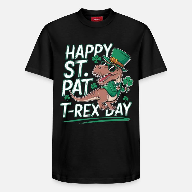 St Patricks T-Rex Hut - Relaxed Unisex Supima Cotton T-Shirt – von SPREAD - Schwarz