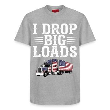 Chauffeur de camion patriote américain - T-shirt unisexe décontracté en coton Supima – de SPREAD - gris chiné - Devant - AI Model Female 172 dark (172cm) & AI Model Male 185 dark (185cm)