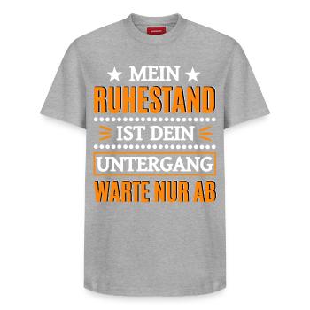Funny pensioner saying - Relaxed Unisex Supima Cotton T-Shirt – by SPREAD - heather grey - Front - AI Model Female 172 dark (172cm) & AI Model Male 185 dark (185cm)
