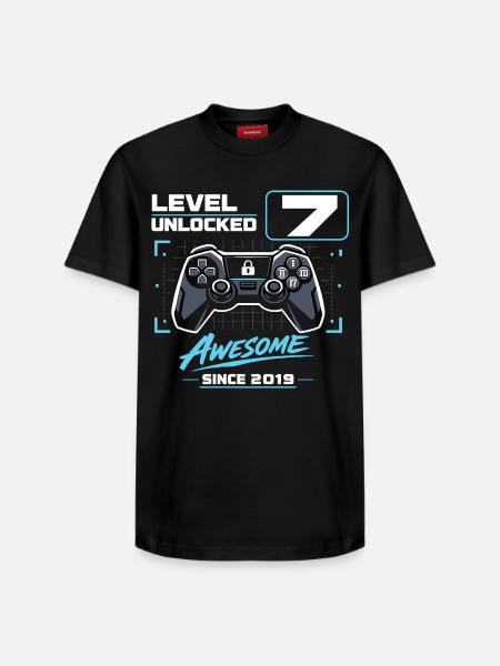 Level 7 Unlocked Gaming Gift Boys - Relaxed Unisex Supima Cotton T-Shirt – by SPREAD - black