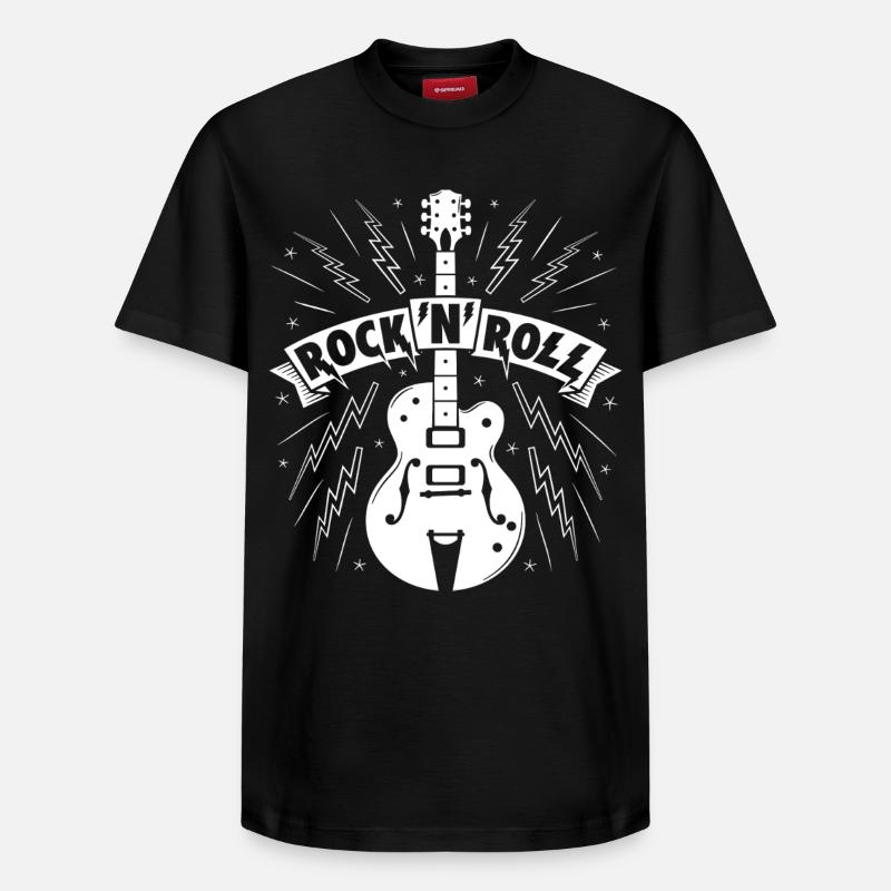 Bannière Rock’N’Roll avec guitare - T-shirt unisexe décontracté en coton Supima – de SPREAD - noir