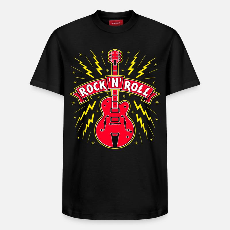 Guitar Rock 'N' Roll Banner - Relaxed Unisex Supima Cotton T-Shirt – von SPREAD - Schwarz