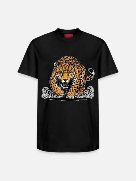 Jaguar-Leopard greift Wassermaskottchen Räuber an - Relaxed Unisex Supima Cotton T-Shirt – von SPREAD - Schwarz