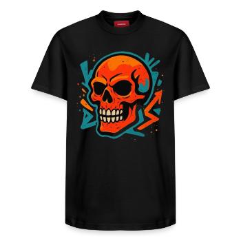 Bunter Totenkopf Street Art Motiv - Relaxed Unisex Supima Cotton T-Shirt – von SPREAD - Schwarz - Vorne - AI Model Female 172 light (172cm) & AI Model Male 178 light (178cm)