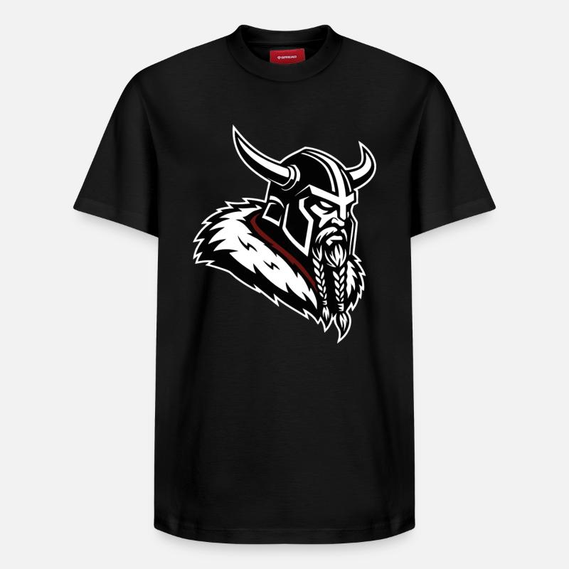 Wikinger-Eroberer, nordisches Maskottchenprofil Krieger - Relaxed Unisex Supima Cotton T-Shirt – von SPREAD - Schwarz