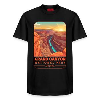 Grand Canyon National Park Arizona - Relaxed Unisex Supima Cotton T-Shirt – by SPREAD - black - Front - AI Model Female 172 light (172cm) & AI Model Male 178 light (178cm)