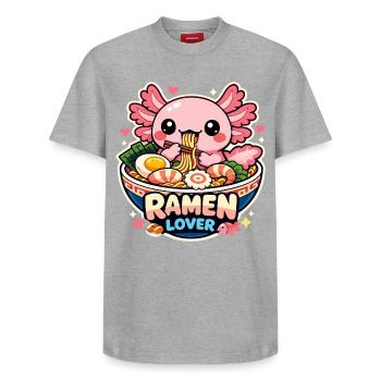 Axolotl Kawaii Ramen Food Cute Gift - Relaxed Unisex Supima Cotton T-Shirt – by SPREAD - heather grey - Front - AI Model Female 172 dark (172cm) & AI Model Male 185 dark (185cm)