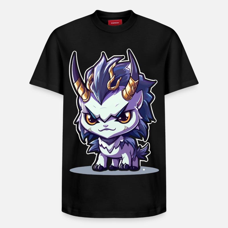 Kleiner Hörnerdrache im Chibi-Stil - Relaxed Unisex Supima Cotton T-Shirt – von SPREAD - Schwarz