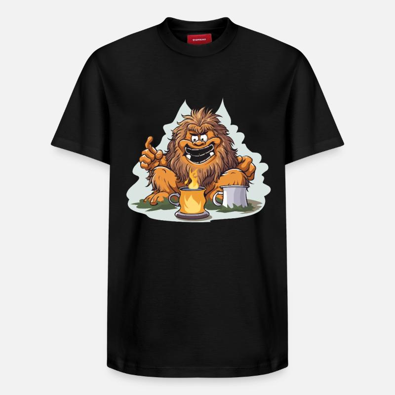 Kaffee Yeti mit Feuerlust - Relaxed Unisex Supima Cotton T-Shirt – von SPREAD - Schwarz