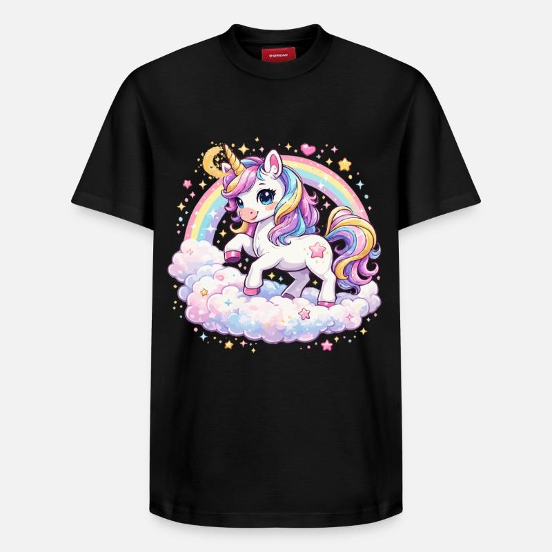 Pastell-Einhorn auf Wolkenbogen - Relaxed Unisex Supima Cotton T-Shirt – von SPREAD - Schwarz