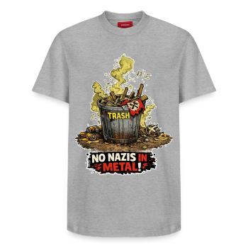 Rechte Mülltonne - Relaxed Unisex Supima Cotton T-Shirt – von SPREAD - Grau meliert - Vorne - AI Model Female 172 dark (172cm) & AI Model Male 185 dark (185cm)