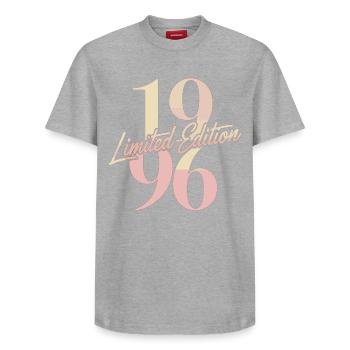 1996 Limited Edition Birthday - Relaxed Unisex Supima Cotton T-Shirt – by SPREAD - heather grey - Front - AI Model Female 172 dark (172cm) & AI Model Male 185 dark (185cm)