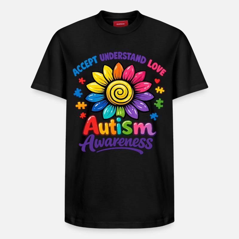 Autismus-Bewusstsein-Sonnenblume - Relaxed Unisex Supima Cotton T-Shirt – von SPREAD - Schwarz