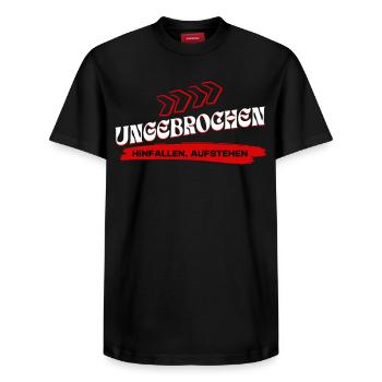 Ungebrochen Statement - Hinfallen Aufstehen - Relaxed Unisex Supima Cotton T-Shirt – von SPREAD - Schwarz - Vorne - AI Model Female 172 light (172cm) & AI Model Male 178 light (178cm)