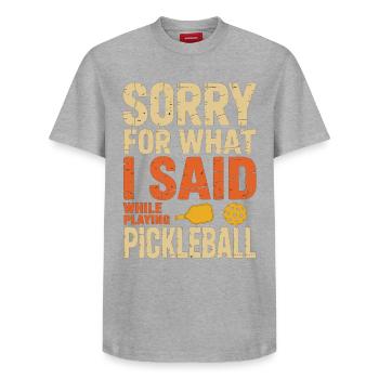 Pickleball T-shirt for players for training - Relaxed Unisex Supima Cotton T-Shirt – by SPREAD - heather grey - Front - AI Model Female 172 dark (172cm) & AI Model Male 185 dark (185cm)