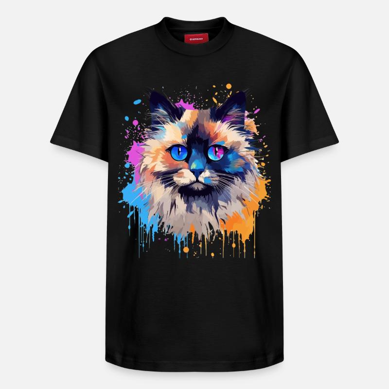 Bunte Birman-Katzengesicht-Splash-Kunst - Relaxed Unisex Supima Cotton T-Shirt – von SPREAD - Schwarz