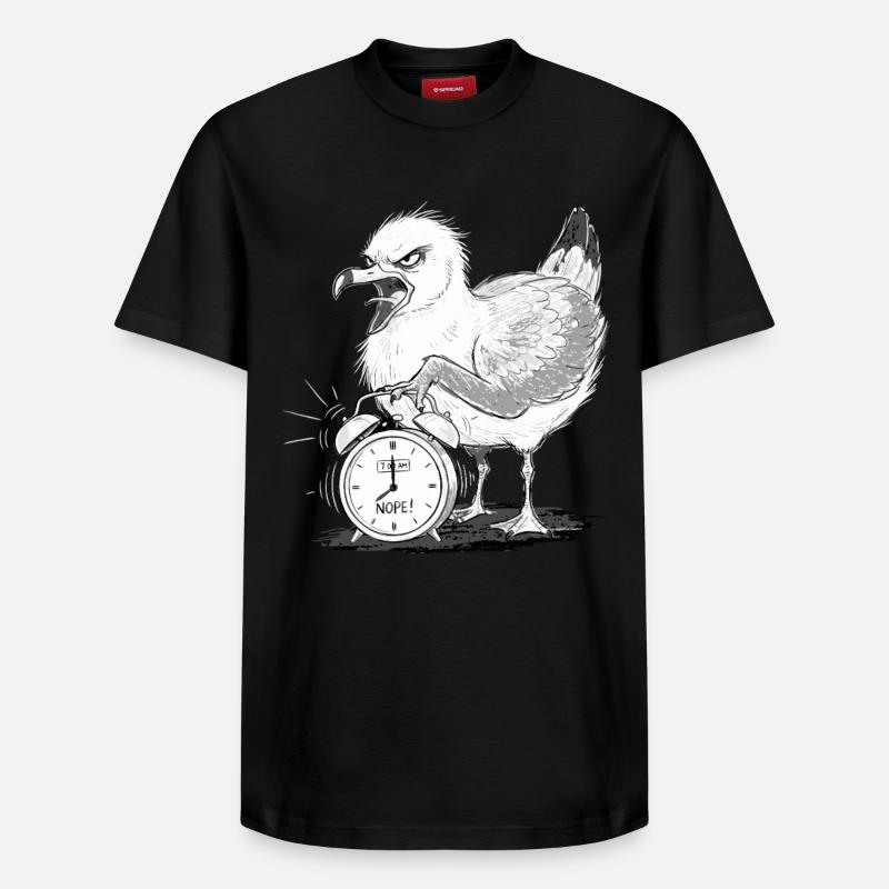 Möwe Wecker Morgenmuffel Lustig - Relaxed Unisex Supima Cotton T-Shirt – von SPREAD - Schwarz
