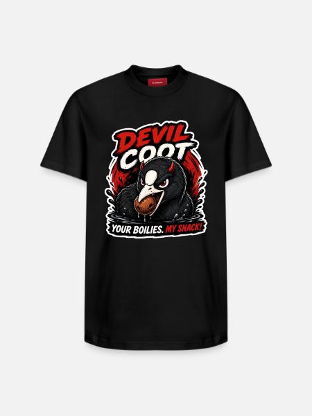 Devil Coot Funny Carp Fishing Design - Relaxed Unisex Supima Cotton T-Shirt – by SPREAD - black