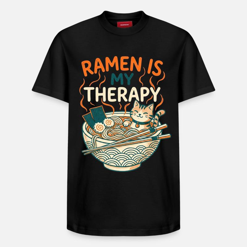 Ramen Therapy Cat - T-shirt unisexe décontracté en coton Supima – de SPREAD - noir