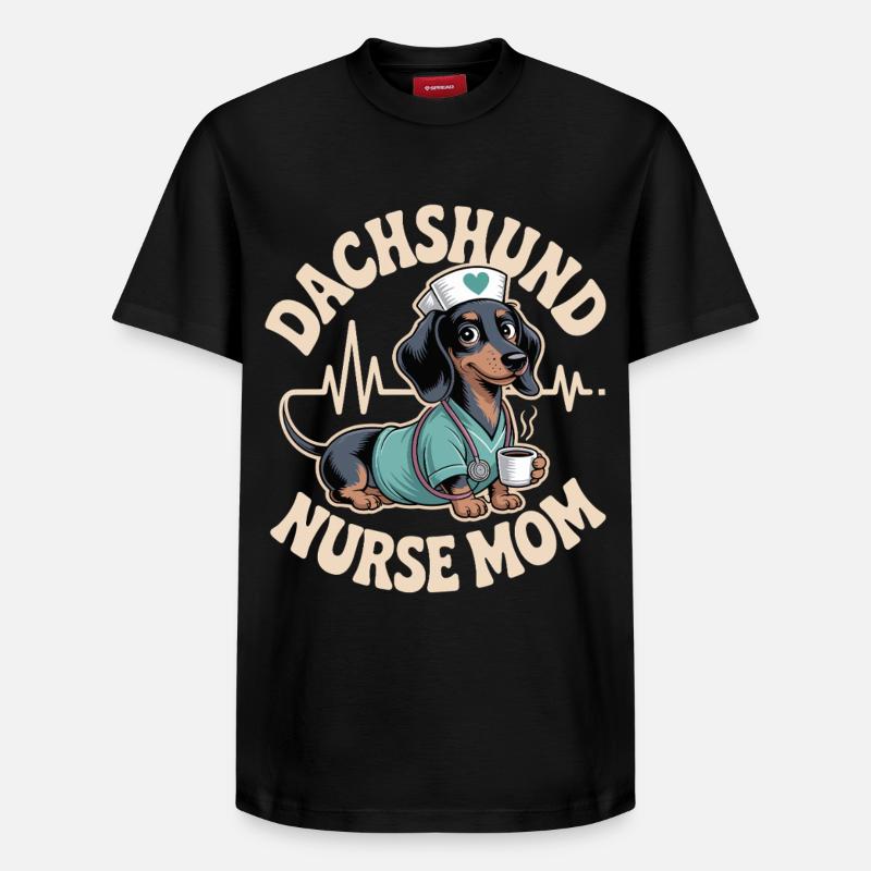 Maman infirmière teckel - T-shirt unisexe décontracté en coton Supima – de SPREAD - noir