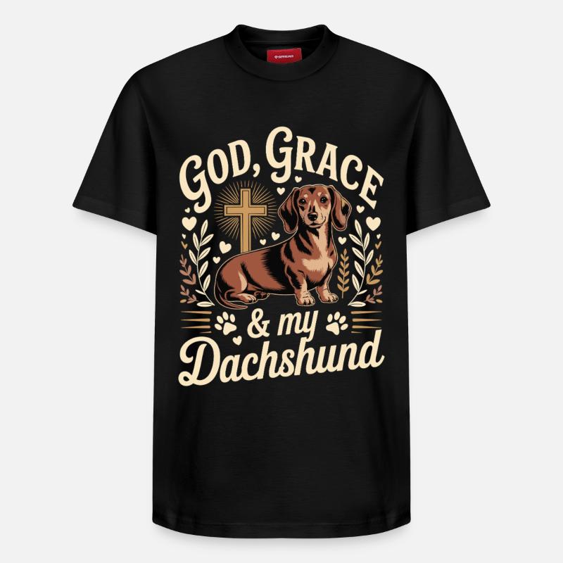 God Grace Dackel - Relaxed Unisex Supima Cotton T-Shirt – von SPREAD - Schwarz