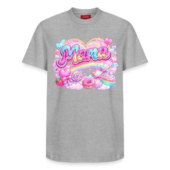 Mama Bonbons et Arc-en-Ciel | Cadeau Maman - T-shirt unisexe décontracté en coton Supima – de SPREAD - gris chiné - Devant - AI Model Female 172 dark (172cm) & AI Model Male 185 dark (185cm)