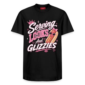 Glizzy Fan Hot Dog Sausage Enthusiast - Relaxed Unisex Supima Cotton T-Shirt – by SPREAD - black - Front - AI Model Female 172 light (172cm) & AI Model Male 178 light (178cm)
