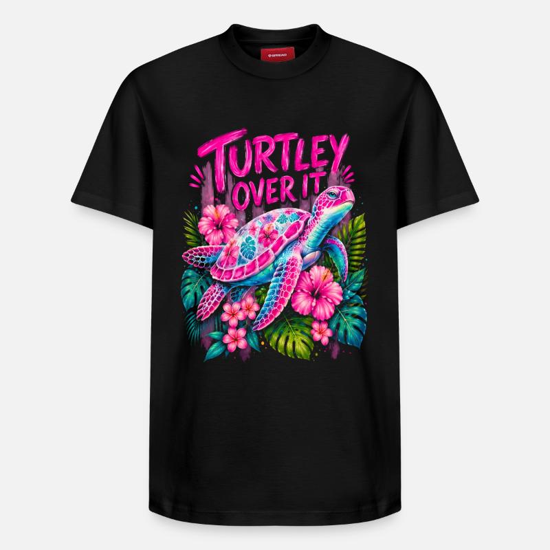 Turtley Over It Cute Turtle Flower - Relaxed Unisex Supima Cotton T-Shirt – von SPREAD - Schwarz