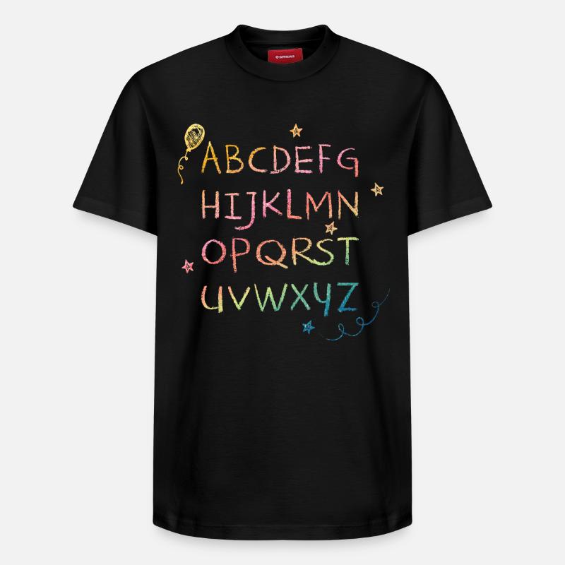 Regenbogen Kreide-Alphabet mit Sternchen - Relaxed Unisex Supima Cotton T-Shirt – von SPREAD - Schwarz