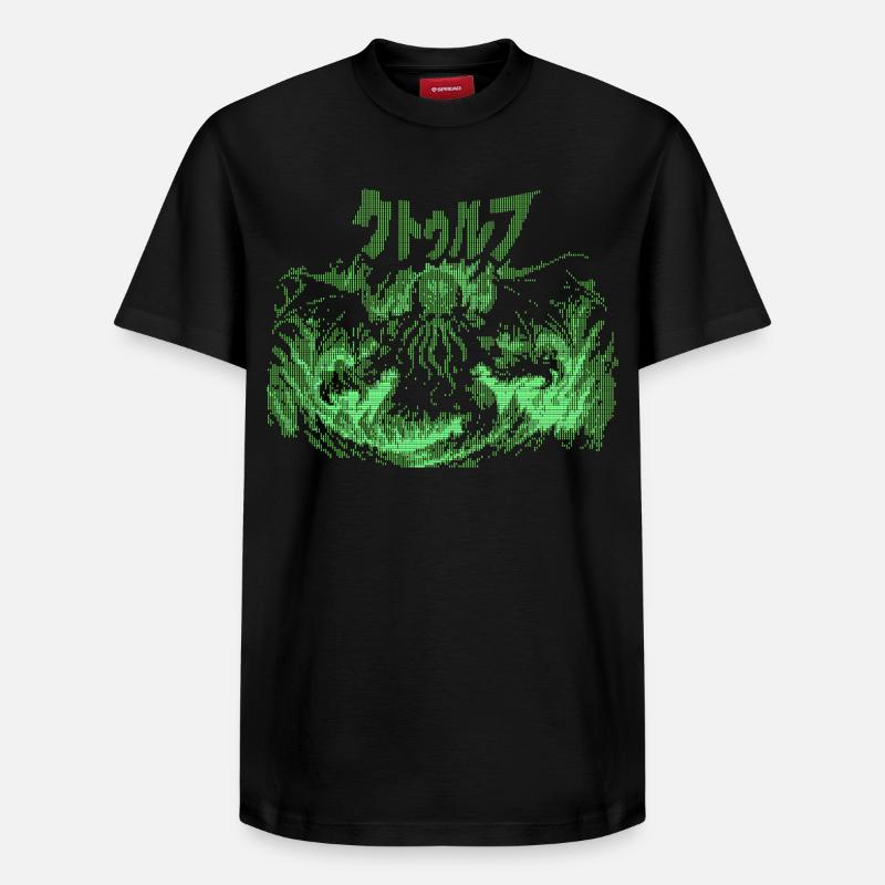 Cthulhu Pixel CRT Néon Vert - T-shirt unisexe décontracté en coton Supima – de SPREAD - noir