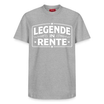 Légende à la retraite - T-shirt unisexe décontracté en coton Supima – de SPREAD - gris chiné - Devant - AI Model Female 172 dark (172cm) & AI Model Male 185 dark (185cm)