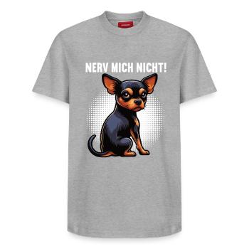 Nerv Mich Nicht Zwergpinscher Pinscher Minpin - Relaxed Unisex Supima Cotton T-Shirt – von SPREAD - Grau meliert - Vorne - AI Model Female 172 dark (172cm) & AI Model Male 185 dark (185cm)