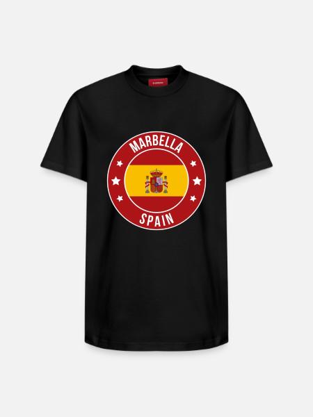 Marbella Spain Circular Emblem Badge - Relaxed Unisex Supima Cotton T-Shirt – by SPREAD - black