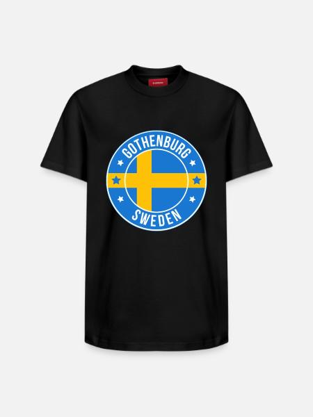 Gothenburg Sweden Circular Flag Patch - Relaxed Unisex Supima Cotton T-Shirt – by SPREAD - black