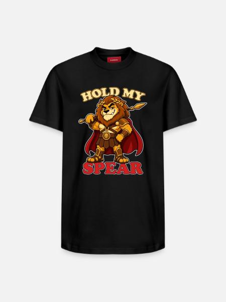 Hold My Spear Lustiges Löwen-Maskottchen - Relaxed Unisex Supima Cotton T-Shirt – von SPREAD - Schwarz