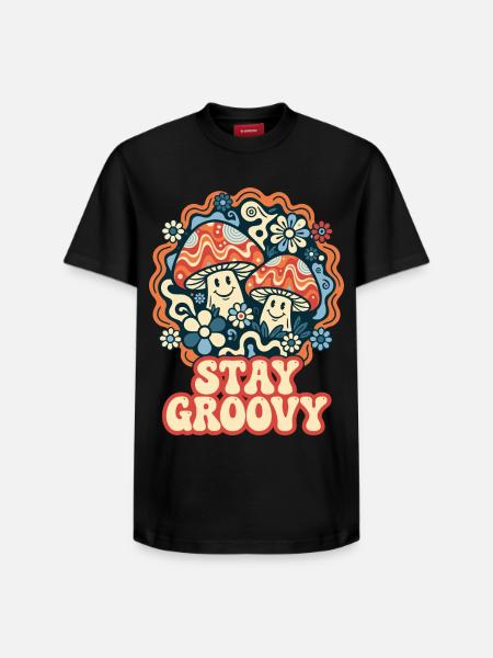 Stay Groovy Retro Pilze - Relaxed Unisex Supima Cotton T-Shirt – von SPREAD - Schwarz