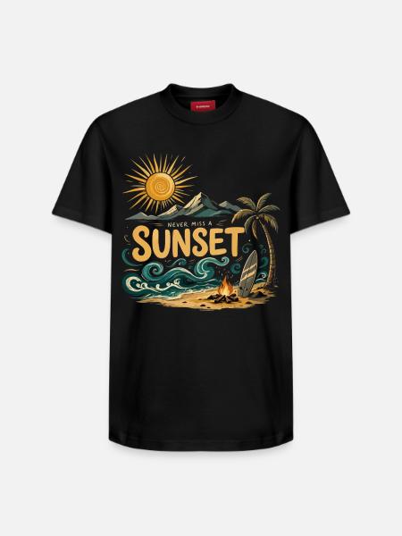 Sunset on the beach surf - Relaxed Unisex Supima Cotton T-Shirt – by SPREAD - black