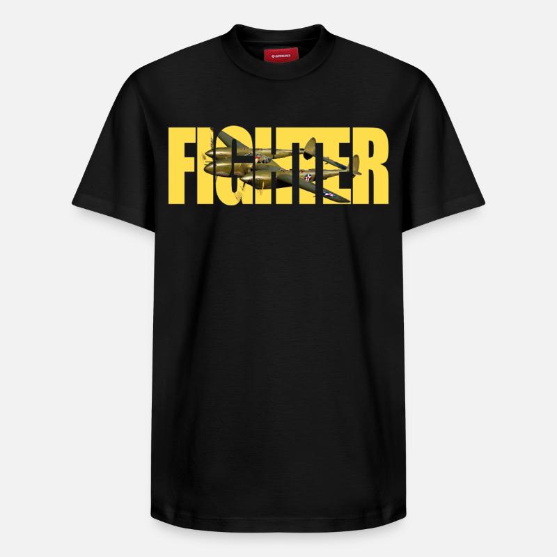 Chasseur P-38 Lightning - T-shirt unisexe décontracté en coton Supima – de SPREAD - noir