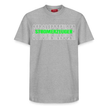 Power Generators Sustainable Power Generation - Relaxed Unisex Supima Cotton T-Shirt – by SPREAD - heather grey - Front - AI Model Female 172 dark (172cm) & AI Model Male 185 dark (185cm)