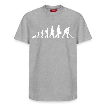 Feldhockey Evolution - Relaxed Unisex Supima Cotton T-Shirt – von SPREAD - Grau meliert - Vorne - AI Model Female 172 dark (172cm) & AI Model Male 185 dark (185cm)