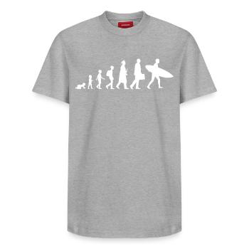 Evolution eines Surfers - Relaxed Unisex Supima Cotton T-Shirt – von SPREAD - Grau meliert - Vorne - AI Model Female 172 dark (172cm) & AI Model Male 185 dark (185cm)